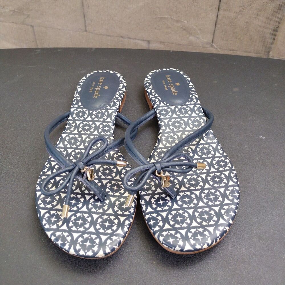 Kate Spade Mystic Bow Slippers Leather Flip Flops Sandals Women's Size 10 Blue